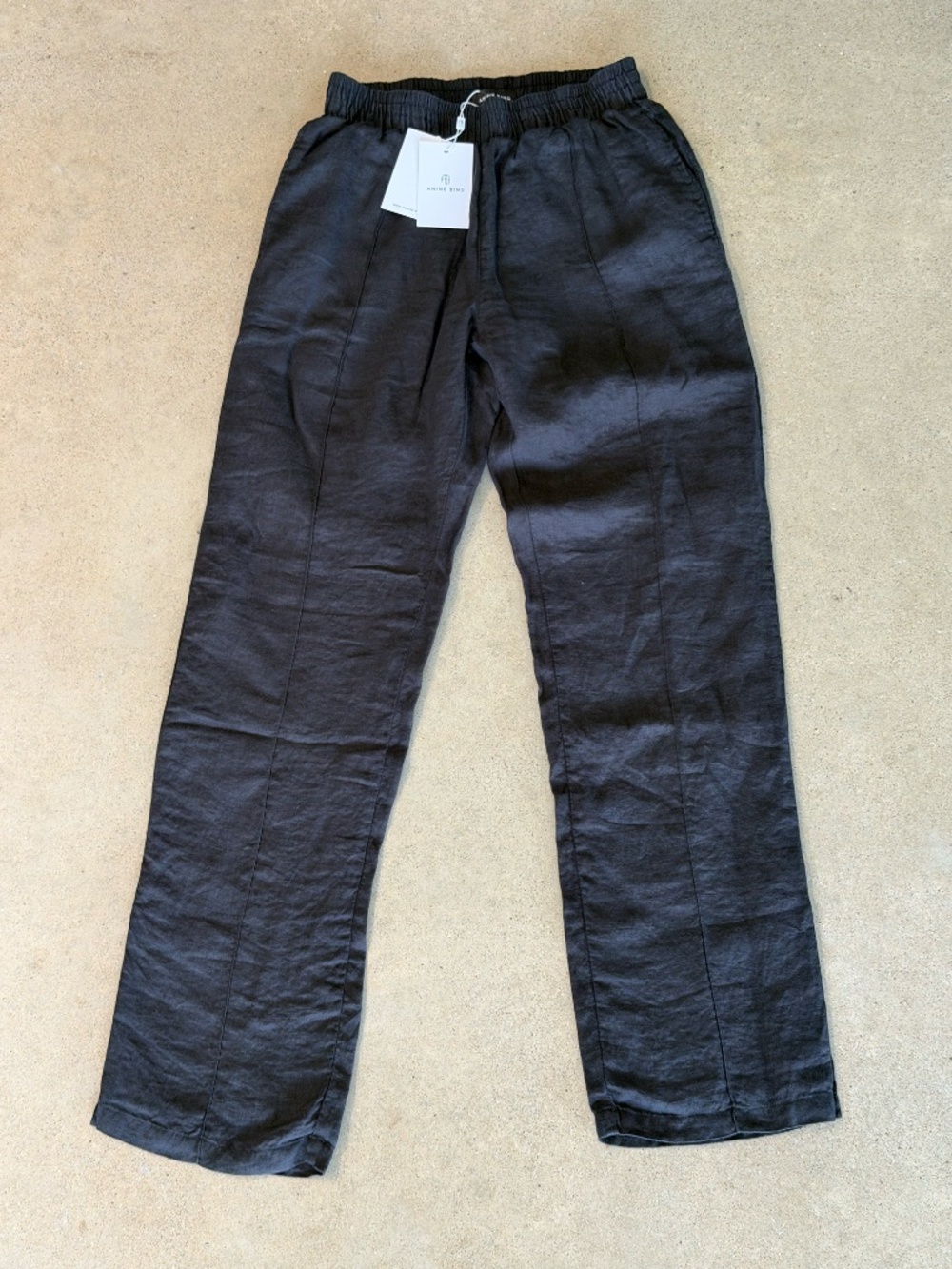 Anine Bing Torres Pant Black Linen XS Elastic Waist Trousers NWT